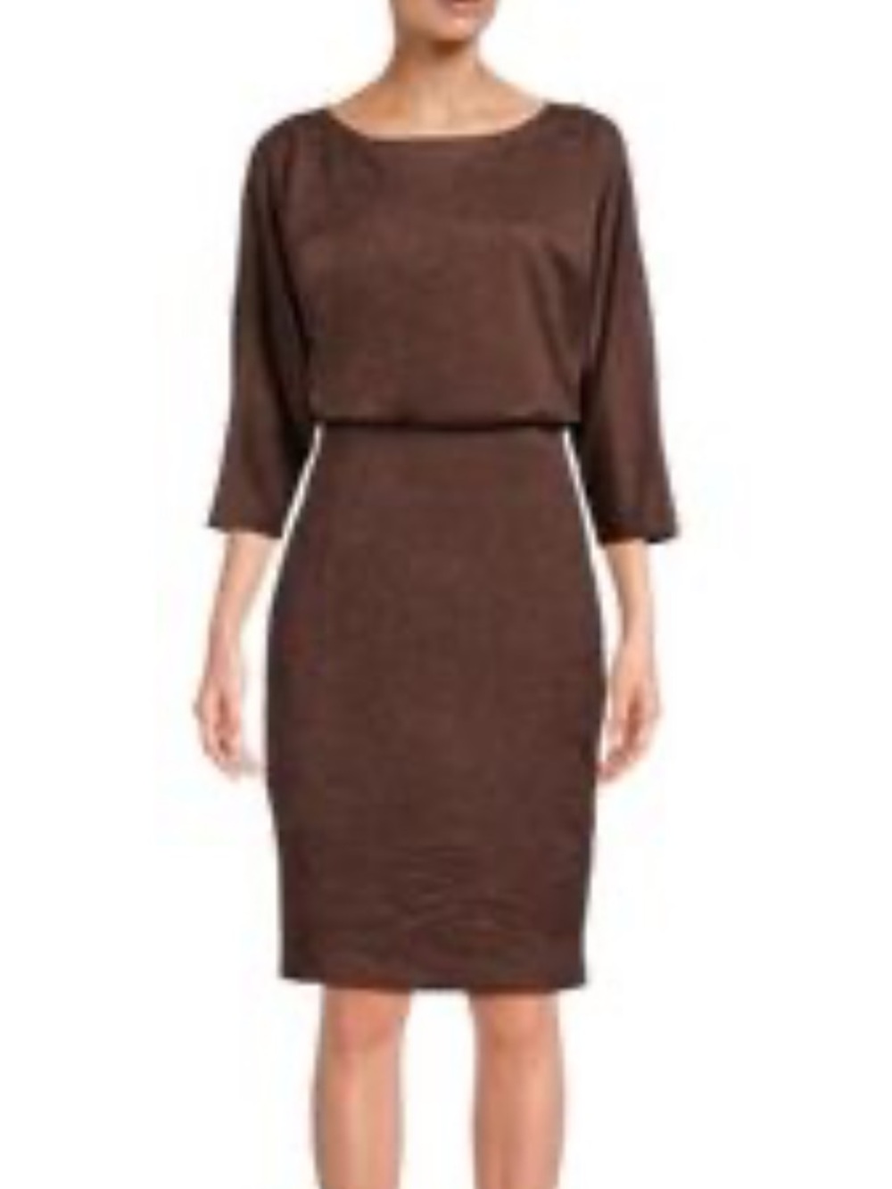 J McLaughlin Faux Suede Brown Blouson Midi Dress - Sleek Office to Evening Style